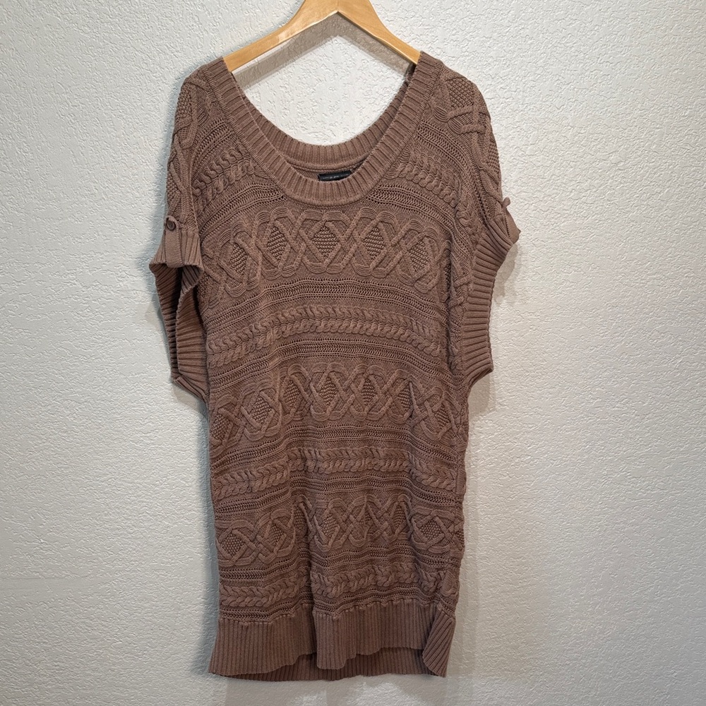 Lane Bryant Women Size 26/28 Brown Short Sleeve Cable Knit‎ Sweater Dress